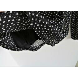 Esprit zwart met witte dots shirt mt XL doorschijnende mouw