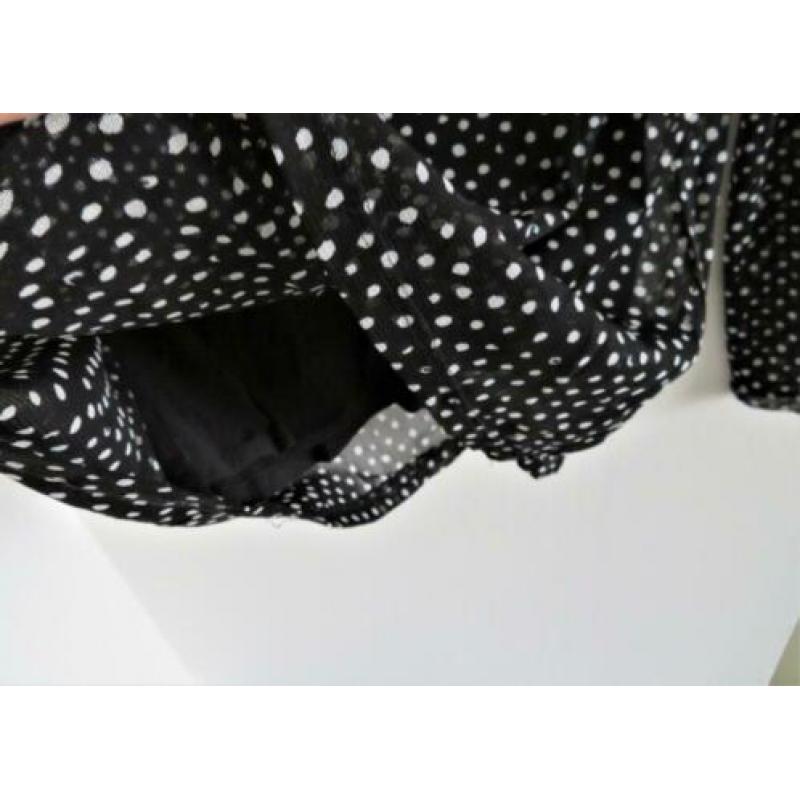 Esprit zwart met witte dots shirt mt XL doorschijnende mouw