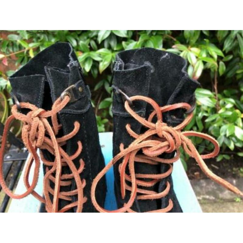 Bullboxer zwart suede veterboots, mt. 38 (37,5 ook goed)
