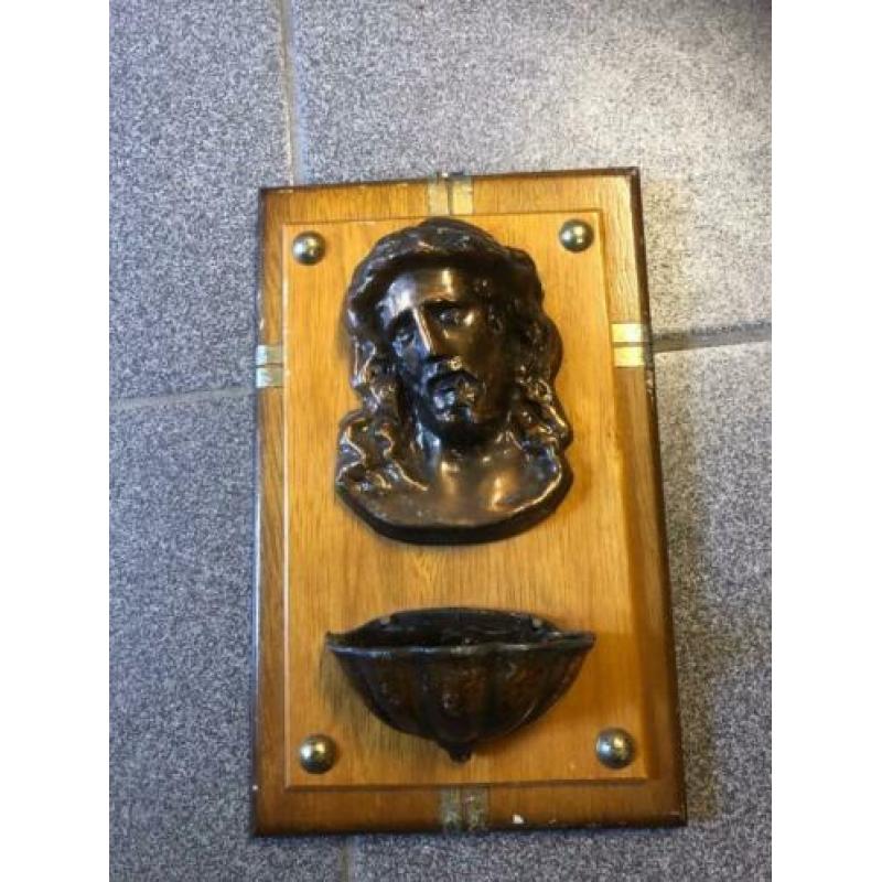Bronskleurig metalen wijwaterbakje (15x10)