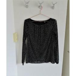 Esprit zwart met witte dots shirt mt XL doorschijnende mouw