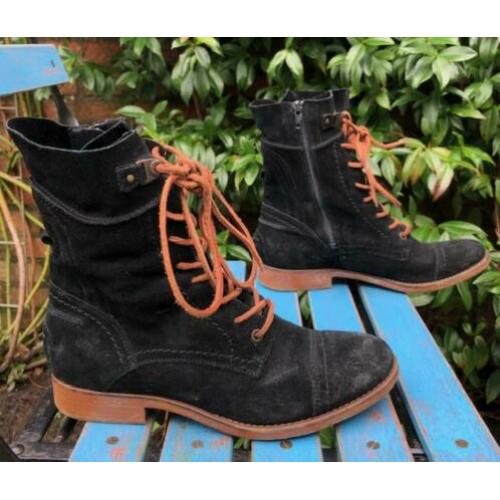 Bullboxer zwart suede veterboots, mt. 38 (37,5 ook goed)