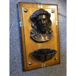 Bronskleurig metalen wijwaterbakje (15x10)