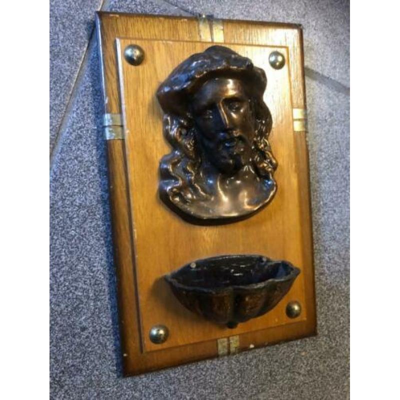 Bronskleurig metalen wijwaterbakje (15x10)