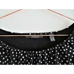 Esprit zwart met witte dots shirt mt XL doorschijnende mouw