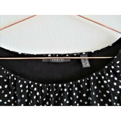 Esprit zwart met witte dots shirt mt XL doorschijnende mouw