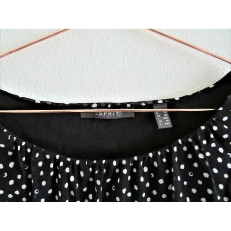Esprit zwart met witte dots shirt mt XL doorschijnende mouw