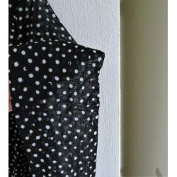 Esprit zwart met witte dots shirt mt XL doorschijnende mouw