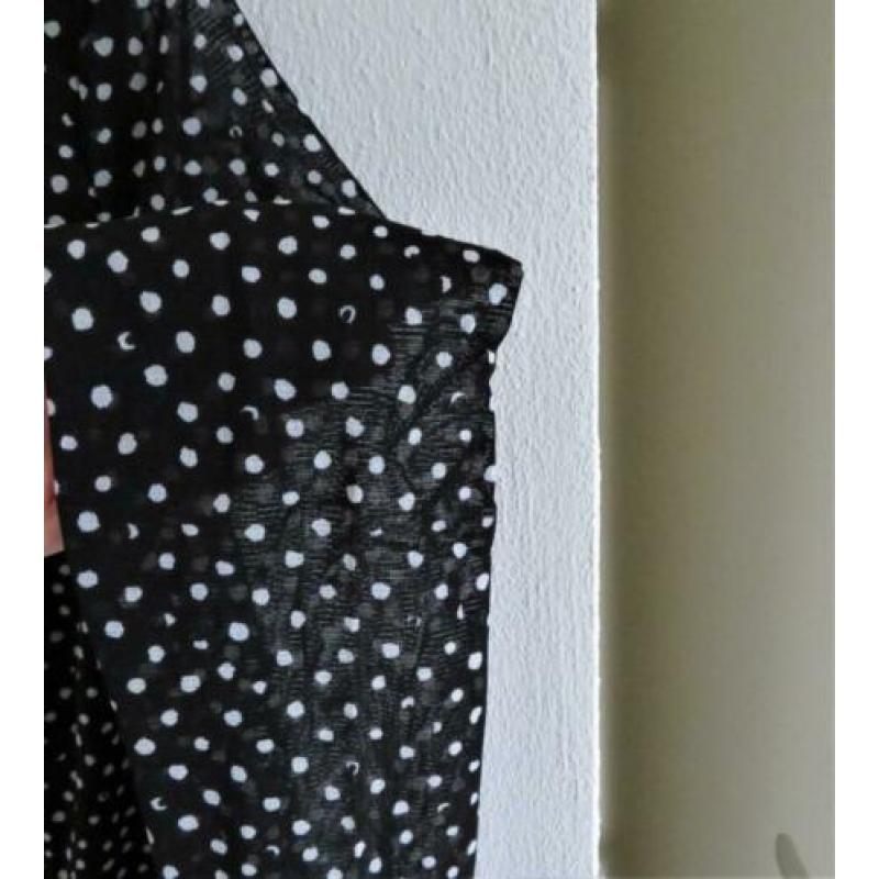 Esprit zwart met witte dots shirt mt XL doorschijnende mouw