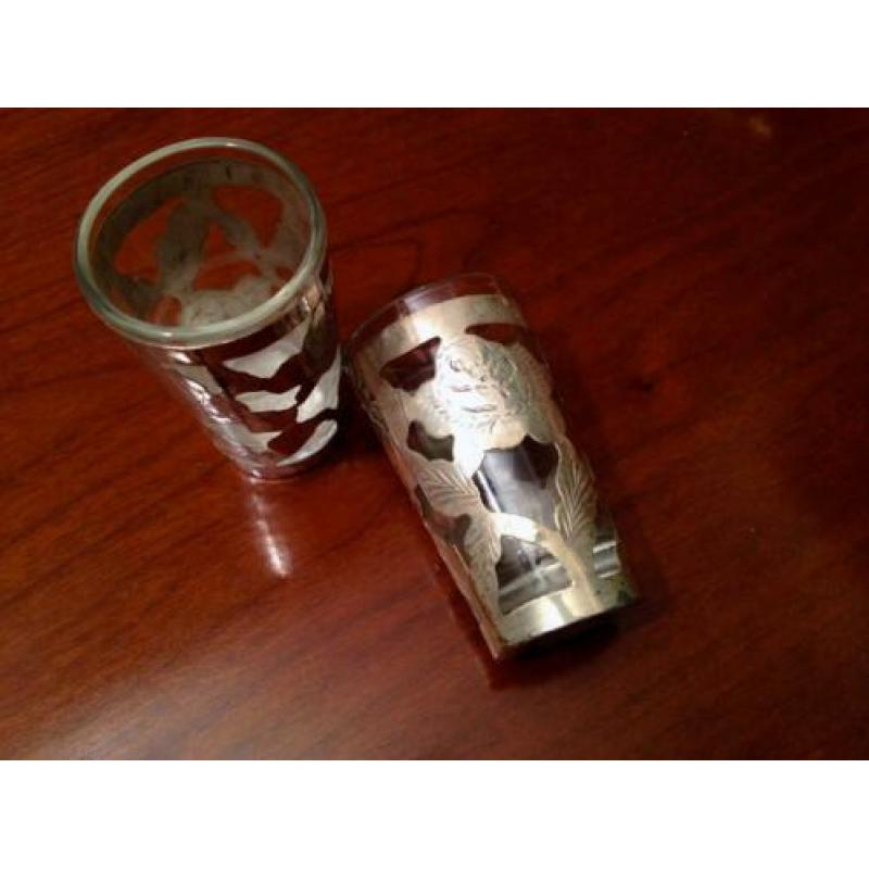 Tequila / shot glazen met zilveren houder 6x