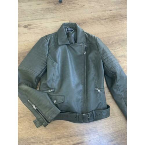ZGAN leren jack bikerjack dames groen maat L America Today