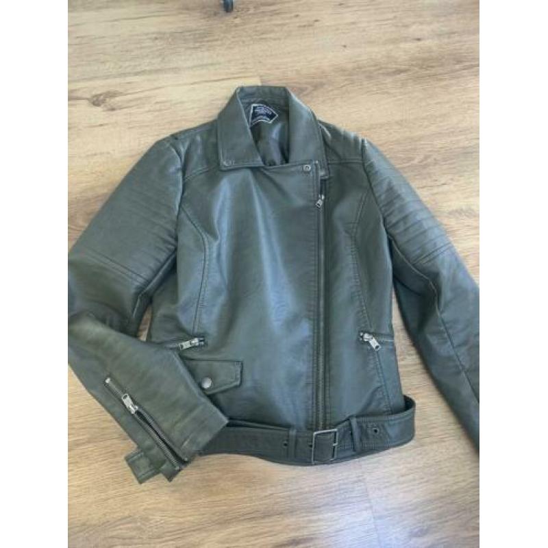 ZGAN leren jack bikerjack dames groen maat L America Today
