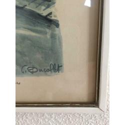 Vintage Claude Ducollet schilderij print Parijs Sacré Coeur