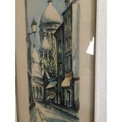 Vintage Claude Ducollet schilderij print Parijs Sacré Coeur