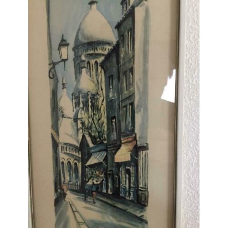 Vintage Claude Ducollet schilderij print Parijs Sacré Coeur
