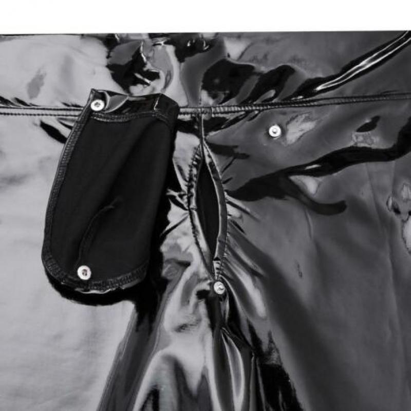 Heren zwarte pu leren korte broek kortebroek lak S M L XL