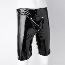 Heren zwarte pu leren korte broek kortebroek lak S M L XL