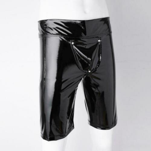 Heren zwarte pu leren korte broek kortebroek lak S M L XL