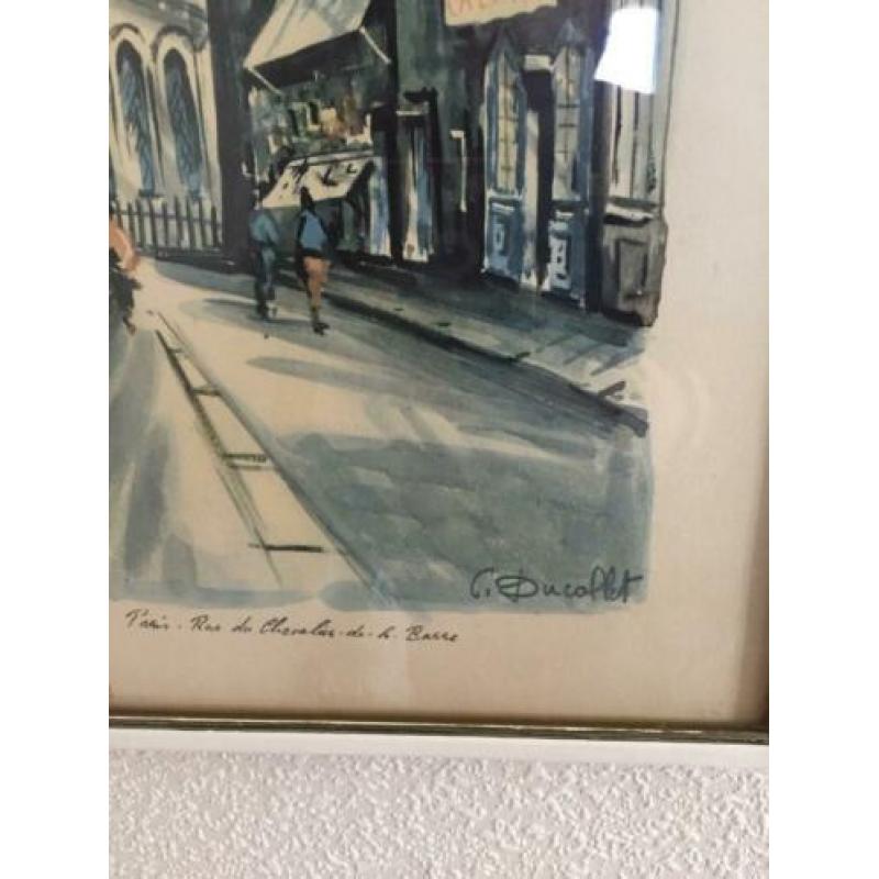 Vintage Claude Ducollet schilderij print Parijs Sacré Coeur