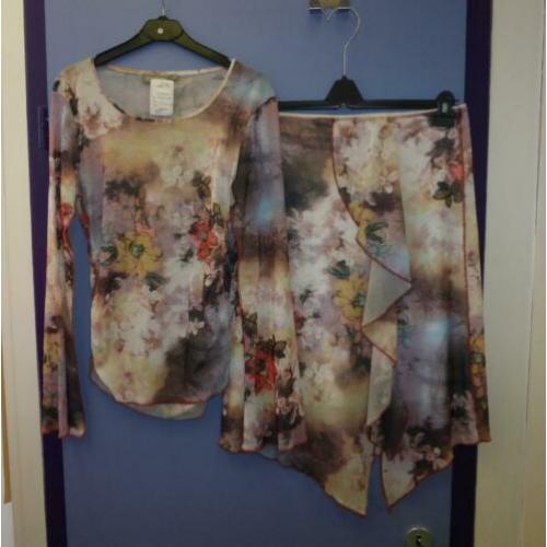 Summum set: longsleeve top + rok pastel tinten voile L 31041