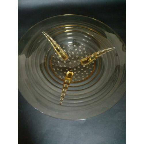 grote art deco glazen schaal geel oker fruitschaal glas