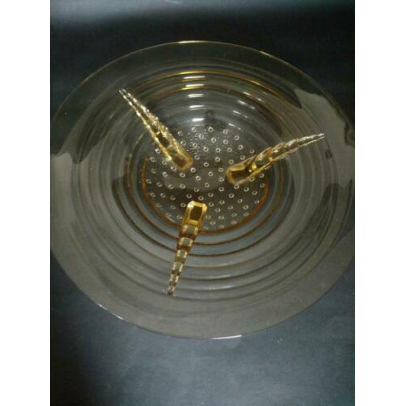grote art deco glazen schaal geel oker fruitschaal glas
