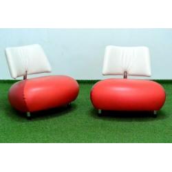 ??Als NIEUW 2 rode leren Leolux Pallone design fauteuils