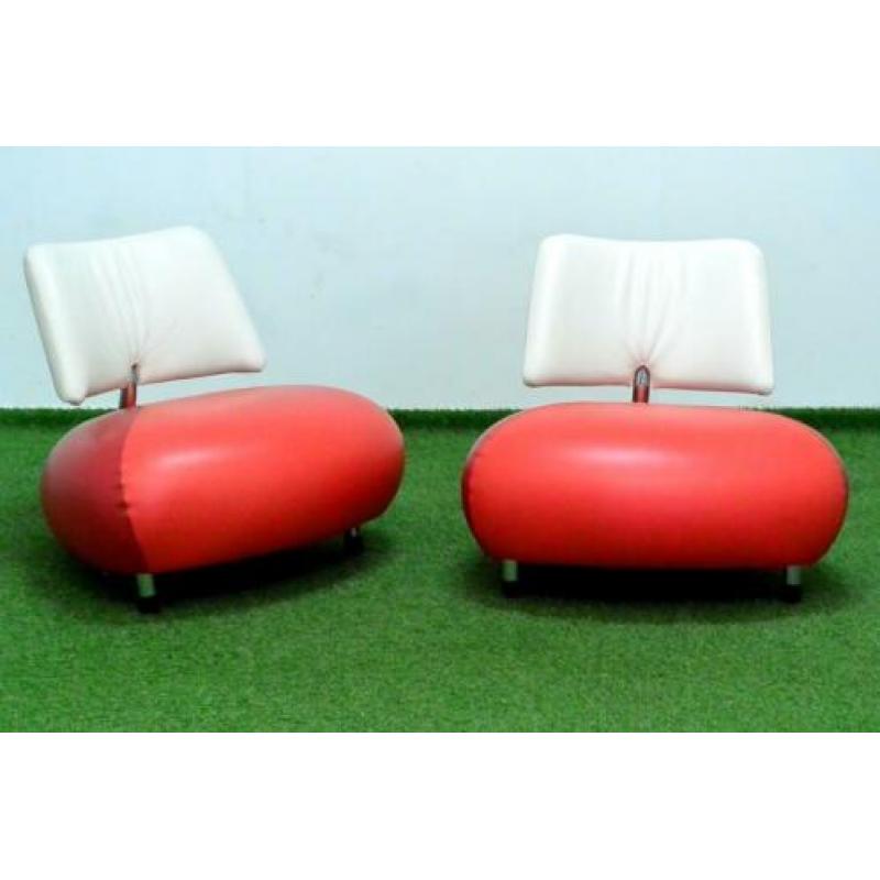 ??Als NIEUW 2 rode leren Leolux Pallone design fauteuils