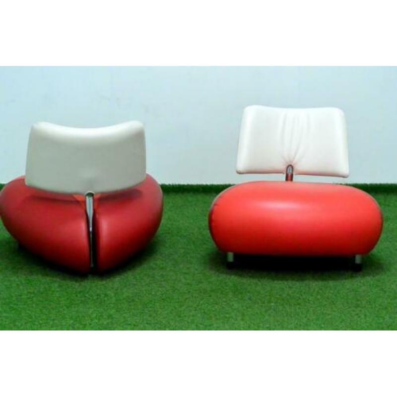 ??Als NIEUW 2 rode leren Leolux Pallone design fauteuils