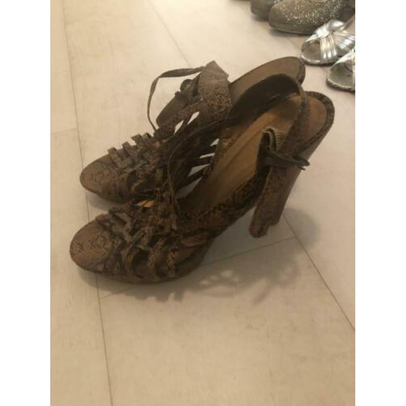 Sandalen bruin kroko print bandjes hoge hak maat 40