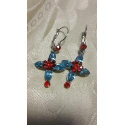 Otazu oorbellen blauw rood met swarovski kristallen