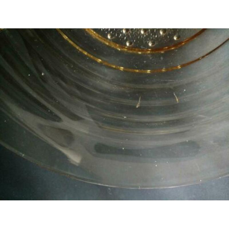 grote art deco glazen schaal geel oker fruitschaal glas