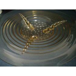 grote art deco glazen schaal geel oker fruitschaal glas