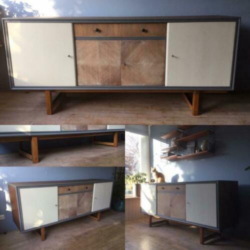 Stoer Vintage jaren’50 dressoir wandkast (massief en eco)