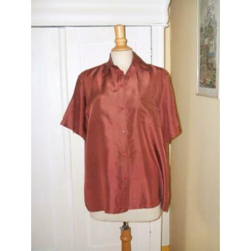 Roestbruine zijden blouse 44 Bijenkorf blouse zijde bruin