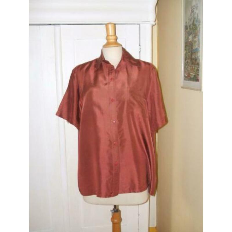 Roestbruine zijden blouse 44 Bijenkorf blouse zijde bruin