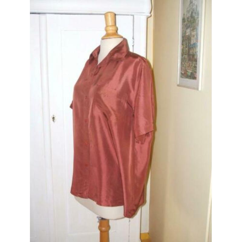 Roestbruine zijden blouse 44 Bijenkorf blouse zijde bruin