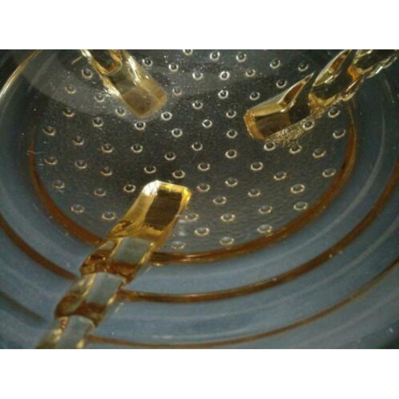grote art deco glazen schaal geel oker fruitschaal glas