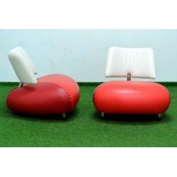 ??Als NIEUW 2 rode leren Leolux Pallone design fauteuils