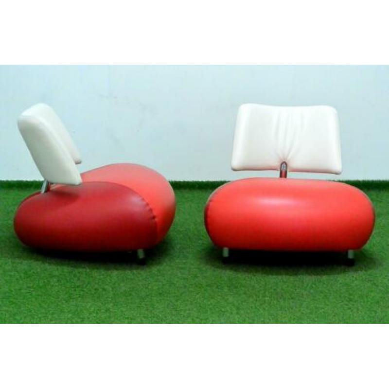 ??Als NIEUW 2 rode leren Leolux Pallone design fauteuils