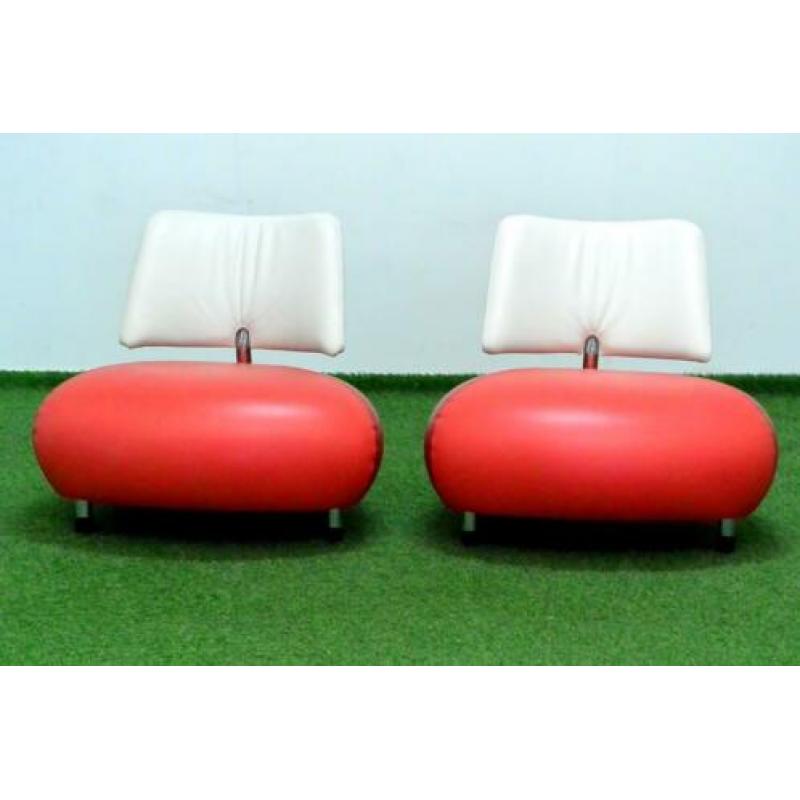 ??Als NIEUW 2 rode leren Leolux Pallone design fauteuils