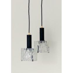 Retro HANGLAMPEN zwart armatuur glazen rand ca. 1960