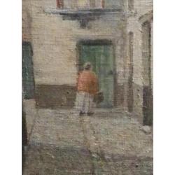Straatbeeld met dame. Henri Waumans