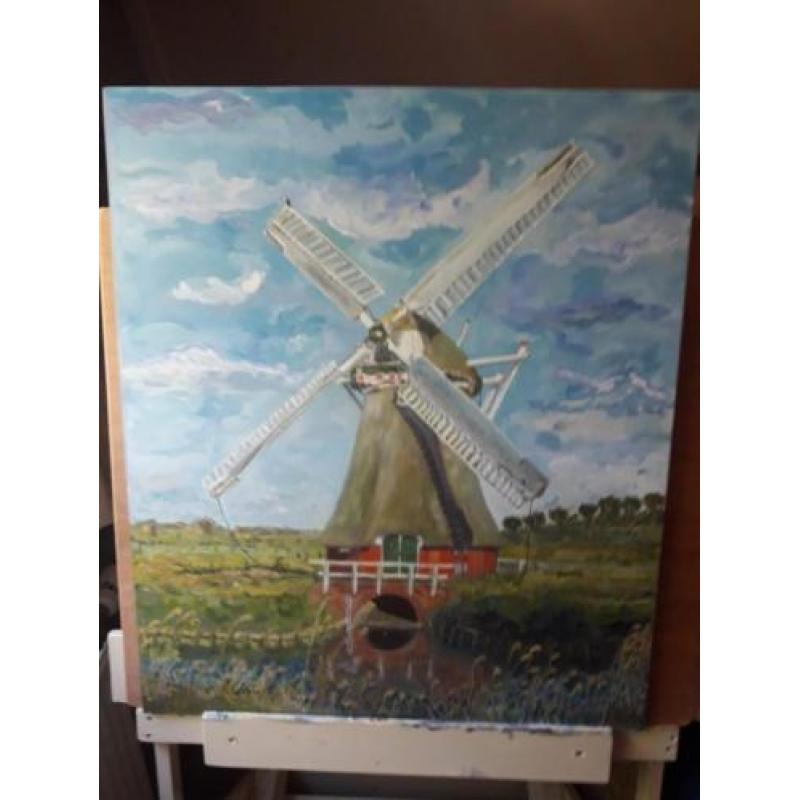 Schilderij klassiek acryl kunst; Krimstermolen Zuidwolde(Gn)