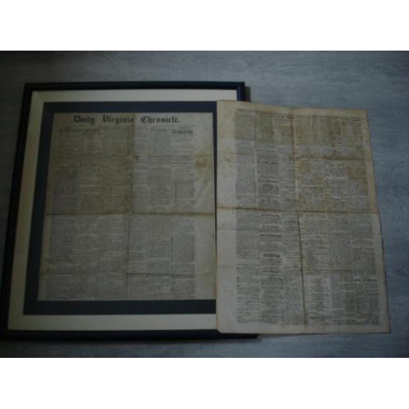 autentieke cofederate. civil war krant. uit virginia.1862.