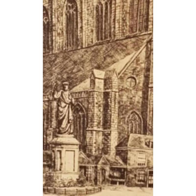 Oude tekening gravure grote kerk Haarlem Legrand gesigneerd.