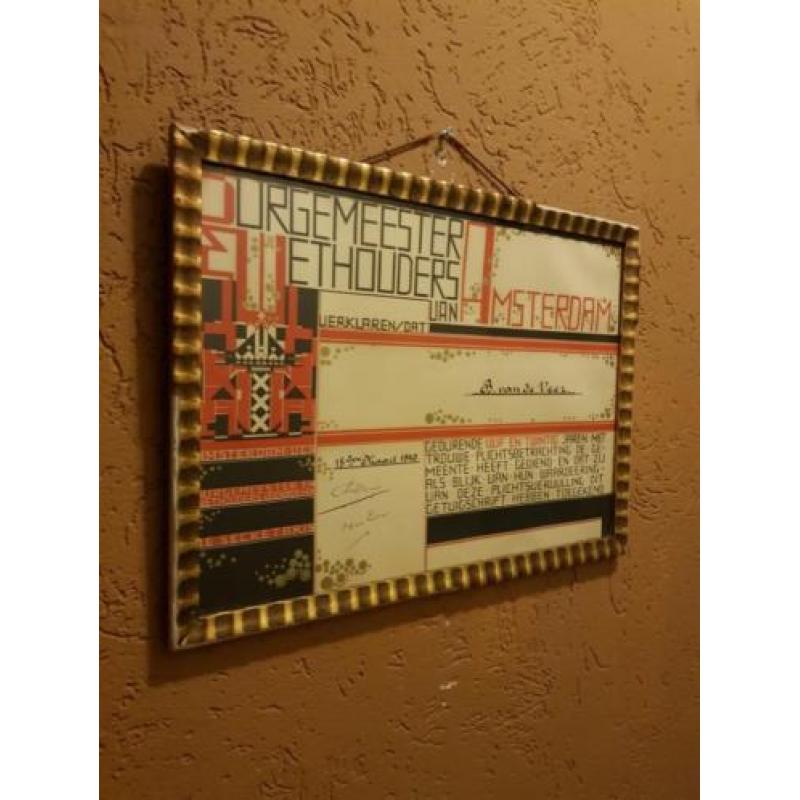Art Deco Getuigschrift - Gemeente Amsterdam - Maart 1940!