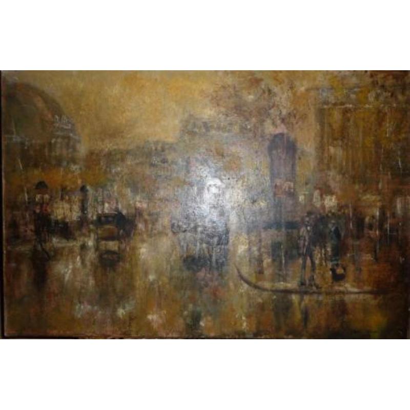 Schilderij Stad op regenachtige avond