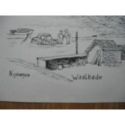 Vintage Ets-Tekening- Waalkade Nijmegen1984