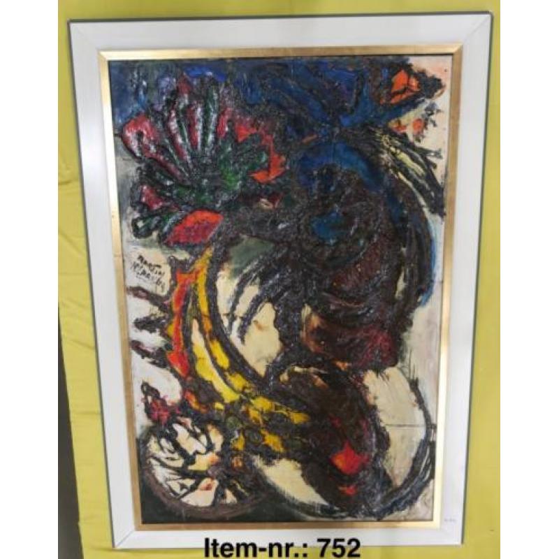 Groot, abstract schilderij. Gesigneerd: Martin ...?...